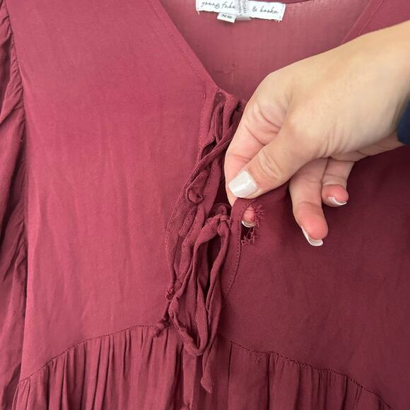 Young Fabulous & Broke Red Boho Tiered Midi Dress Sz XS - Picture 4 of 6